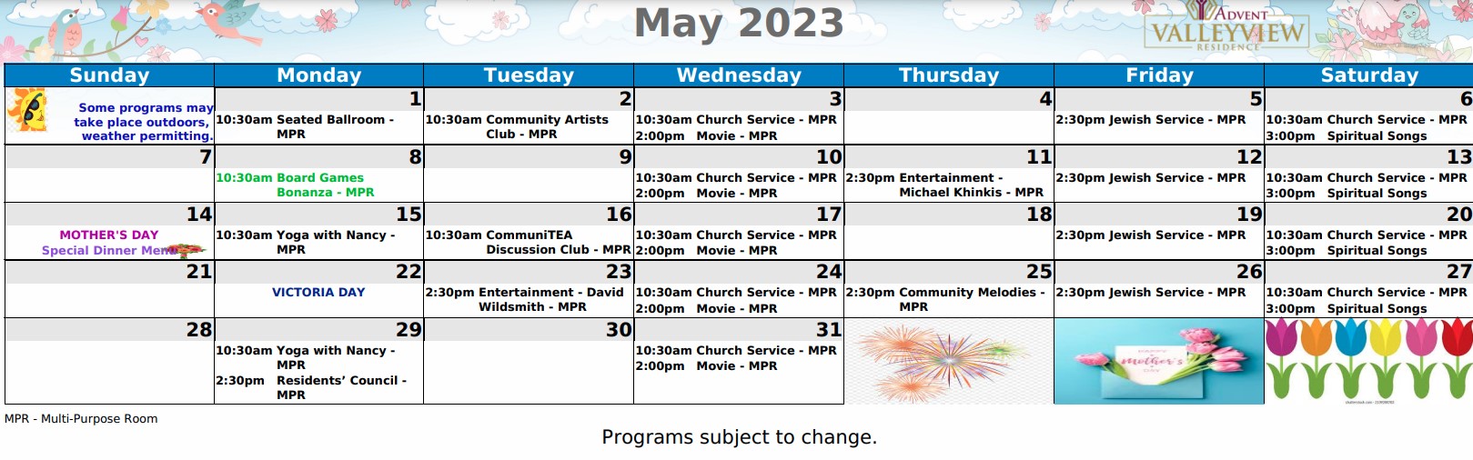 Calendar Of Events In May 
